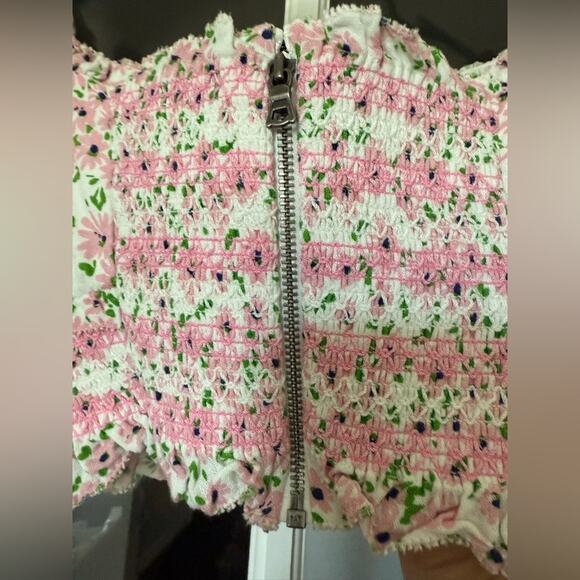 Alice + Olivia Rianna Puff Sleeve Floral Cropped Top XS - Picture 8 of 10